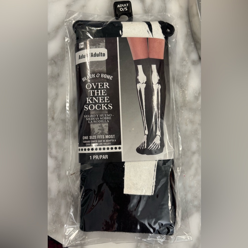 Over the Knee Skeleton Socks - Black
